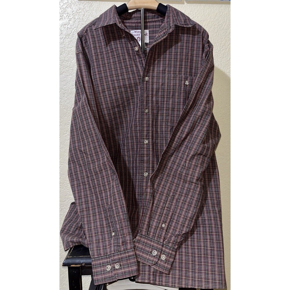 Vintage Wrangler Rugged Wear Mens X Large Tall Plaid Button Up Shirt Long Sleeve